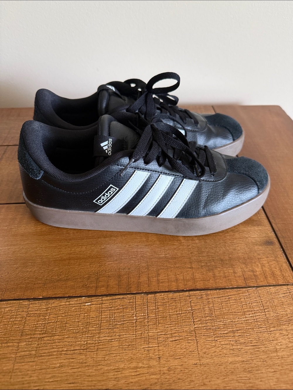 adidas Black Sneakers with White Stripes and Gum Sole - Picture 3 of 8